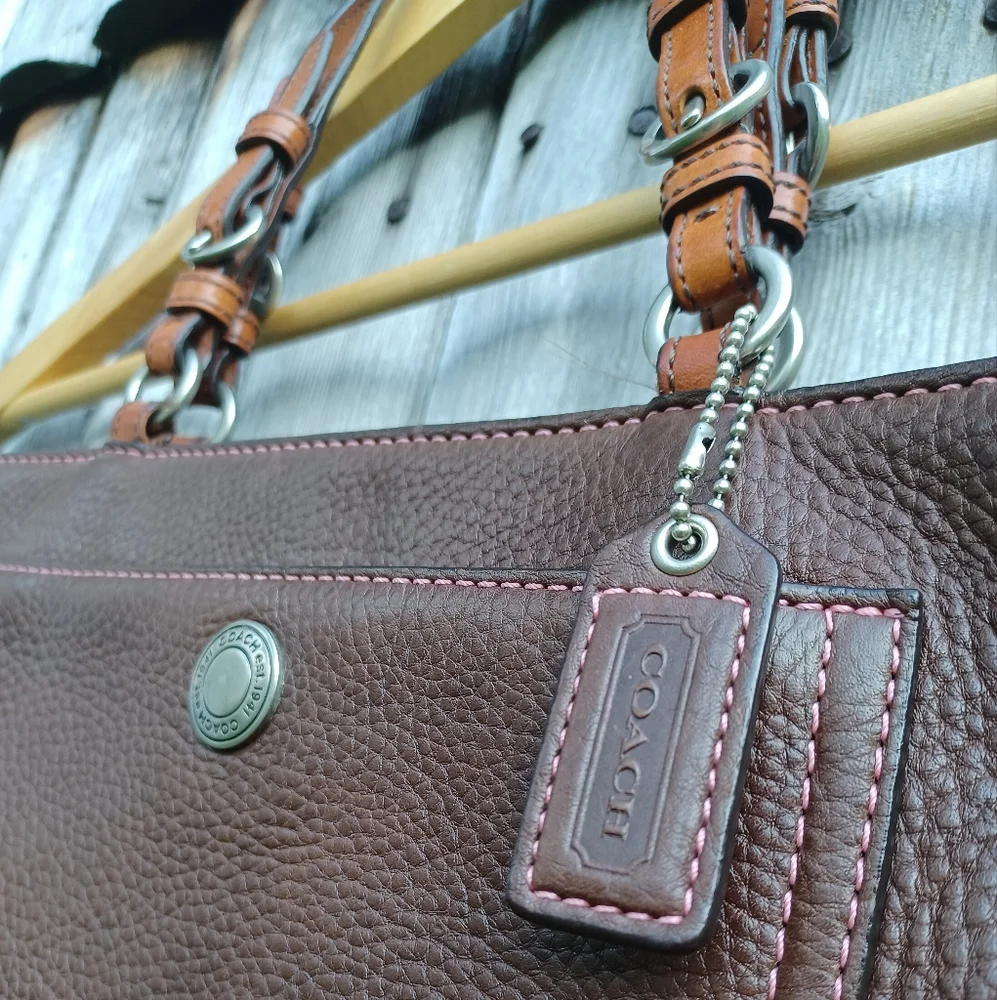 Vintage Y2k Coach Chelsea shoulder bag brown pink cowhide leather & hangtag